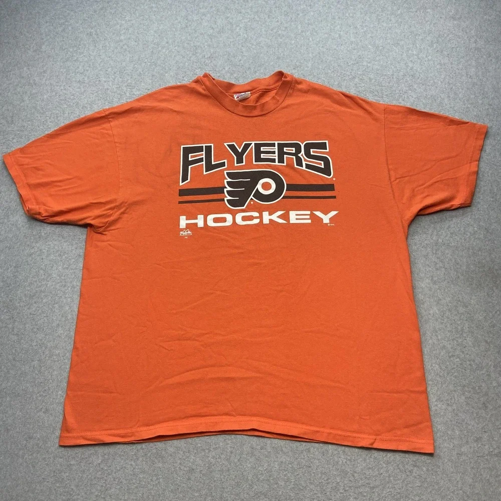 Vintage 90s Philadelphia Flyers Orange T Shirt NHL Hockey‎ Made In USA Sz 2XL